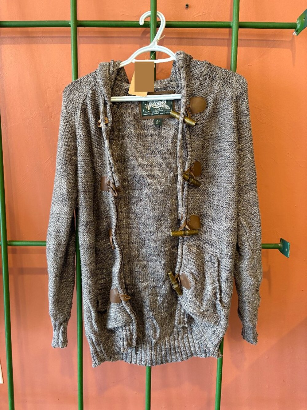 Mauve Roots Knit Zip Up Cardigan with Wood Buckles and Leather Loops